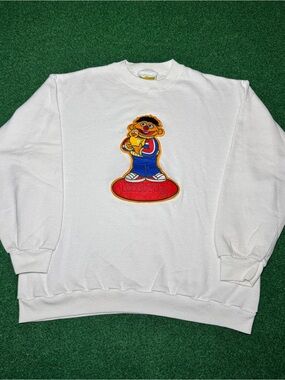 Vintage 90s Sesame Street Ernie Crewneck, Muppets Sweatshirt Rubber Duck (Large)